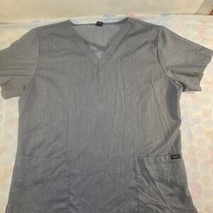 Viaoli Charcoal V-Neck Scrub Top Size L #101